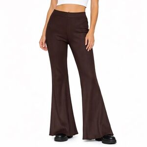 H&M Brown Ribbed Flare Pants NWOT Y2K Stretch Wide Leg Size L